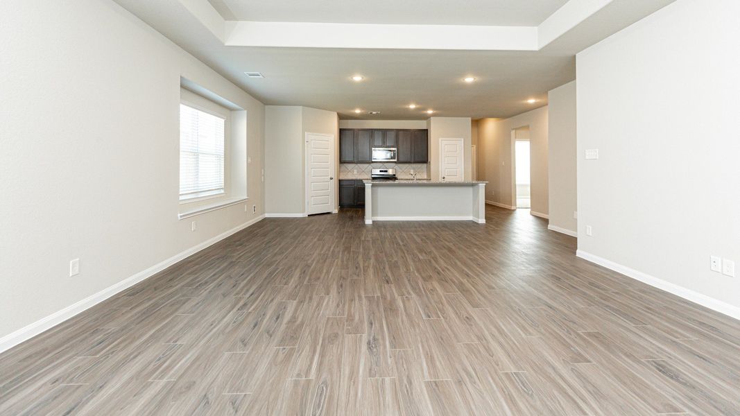 Family Room to Dining Area and Kitchen