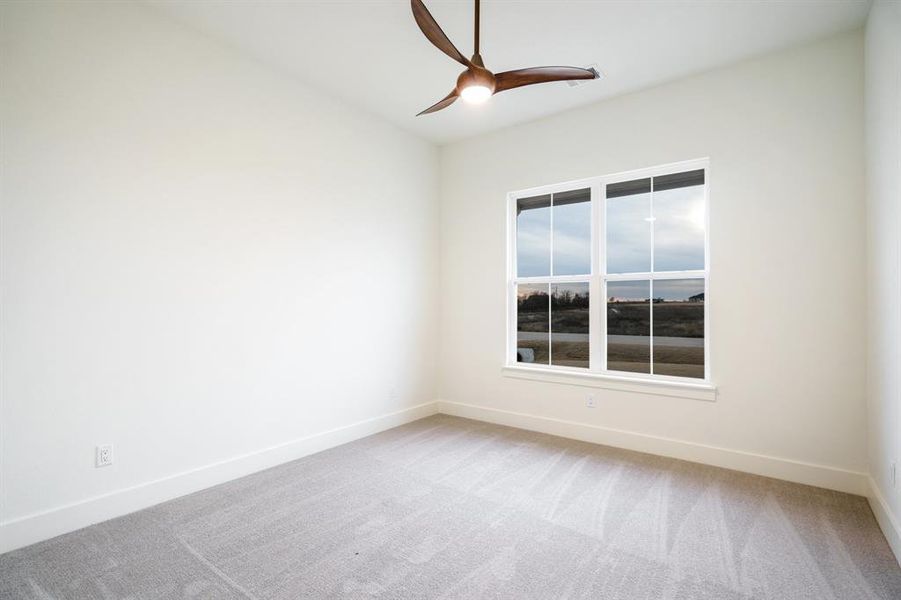 Spare room with carpet and ceiling fan