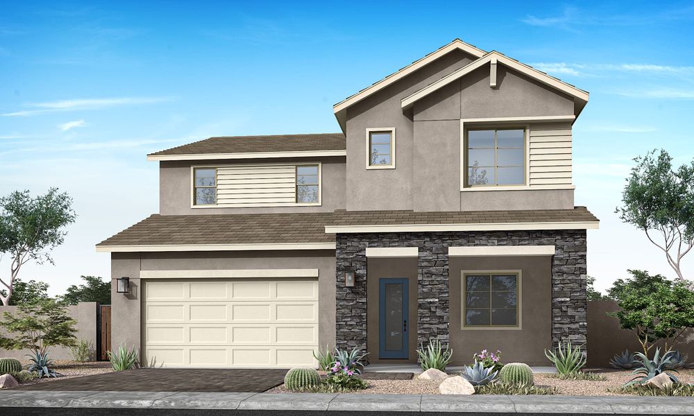 Representative exterior photo of a completed home built from the Willow Plan 40-9 by Tri Pointe Homes in Soleo, San Tan Valley, AZ (Image 15).