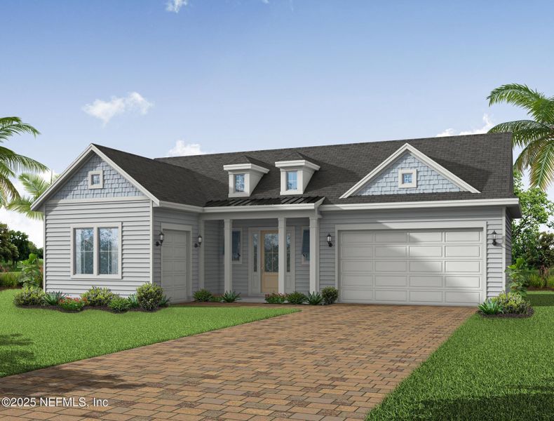 Front exterior of a new home in Amelia National Country Club, Fernandina Beach, FL, highlighting curb appeal (Image 1).