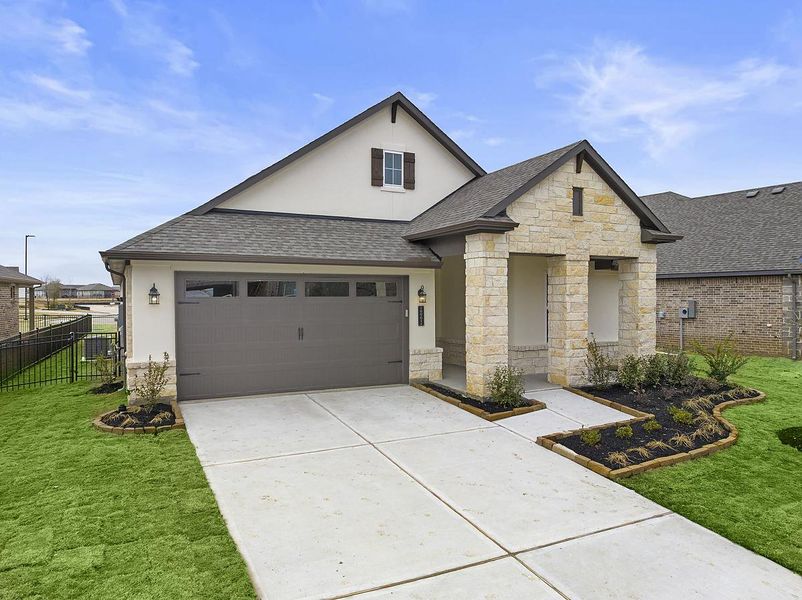 Representative exterior photo of a completed home built from the Sunflower by Caldwell Homes in The Highlands, Porter, TX (Image 27). Representative exterior photo of a completed home built from the Sunflower by Caldwell Homes in The Highlands, Porter, TX (Image 27).