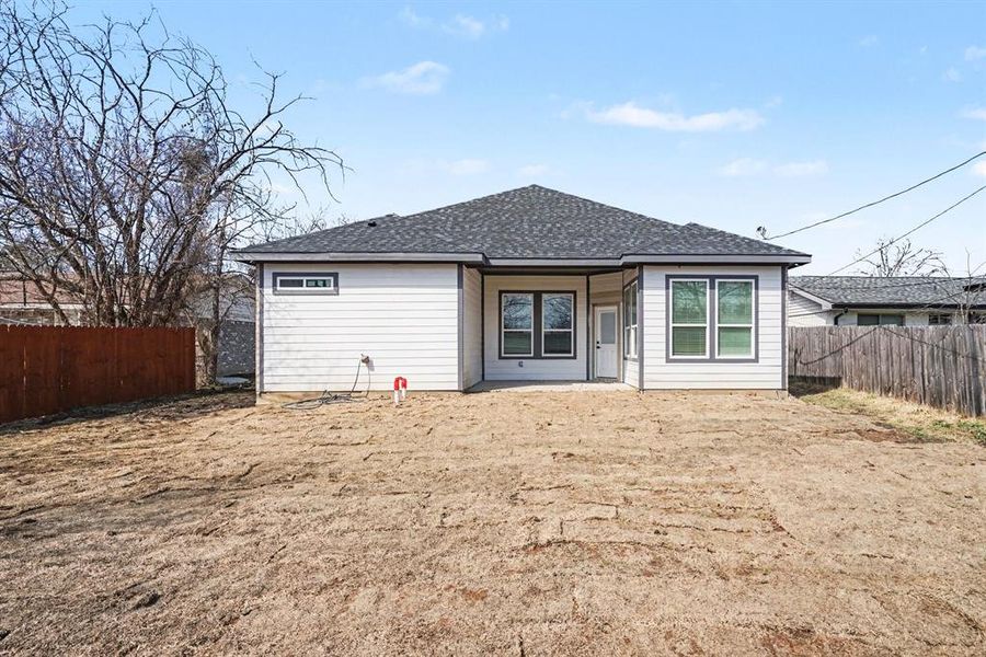 Back yard would look ideal with more areas of seating and trees for shade -- it's up to you!