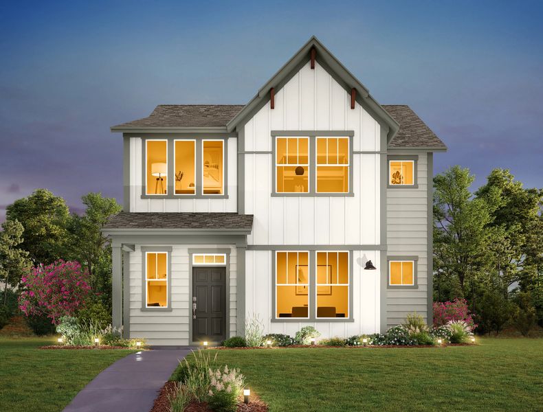 Representative exterior photo of a completed home built from the Falcon by Ashton Woods in The Cottages at Lariat, Liberty Hill, TX (Image 3). Representative exterior photo of a completed home built from the Falcon by Ashton Woods in The Cottages at Lariat, Liberty Hill, TX (Image 3).