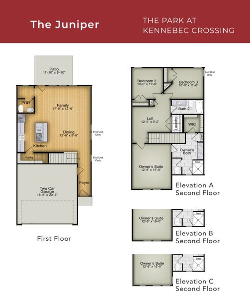 2D floor plan layout for the The Juniper by RobuckHomes in Kennebec Crossing, Angier, NC (Image 4).