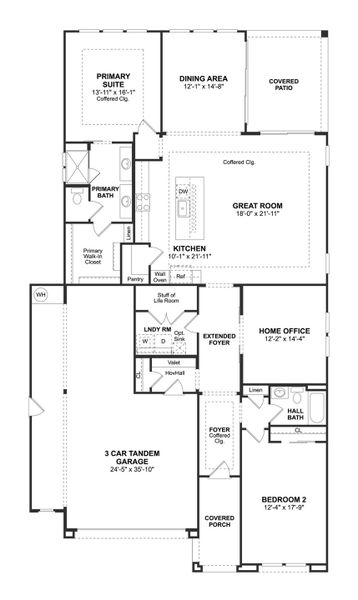 2D floor plan layout for the Kelly by K. Hovnanian® Homes in K. Hovnanian's® Four Seasons at Victory at Verrado, Buckeye, AZ (Image 3).