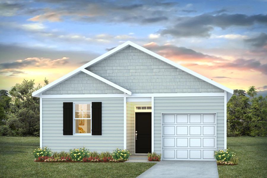 Front exterior of a new home in Pine Hills at Cane Bay, Summerville, SC, highlighting curb appeal (Image 1).