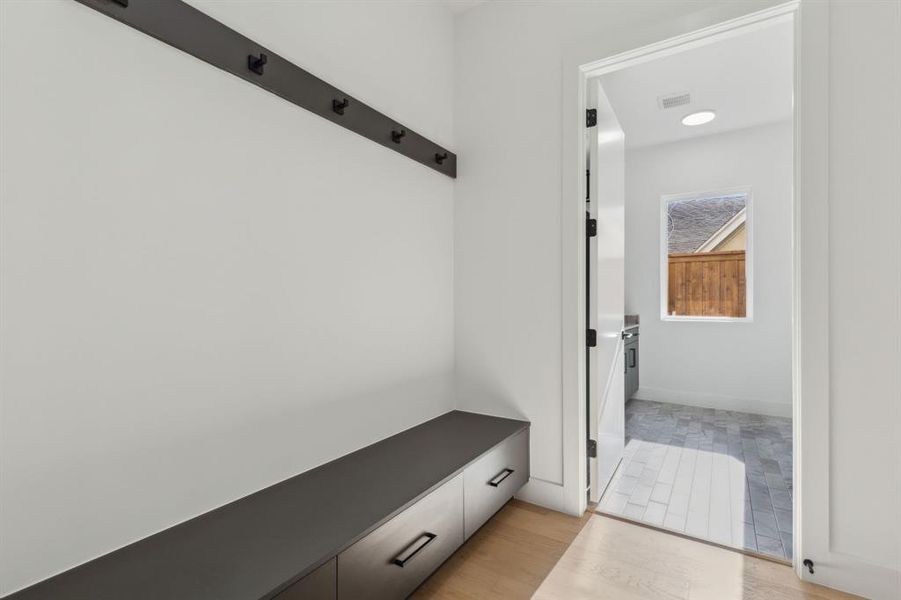 Mudroom featuring light hardwood / wood-style floors