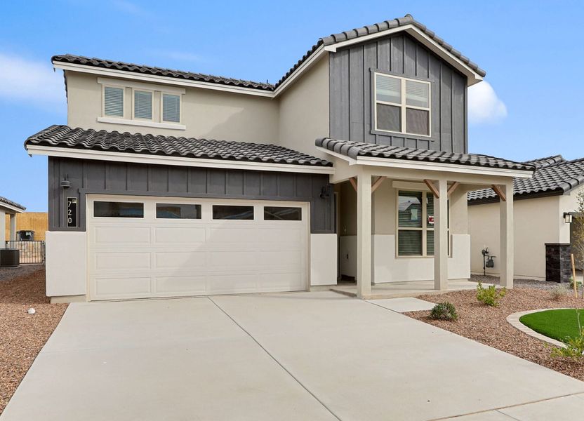 Front exterior of a new home in Paseos Del Este, Horizon City, TX, highlighting curb appeal (Image 21).