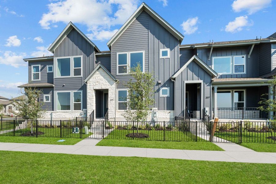 Front exterior of a new home in Emory Crossing, Hutto, TX, highlighting curb appeal (Image 17).