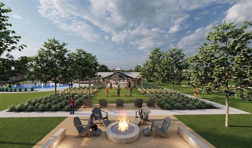 Coming soon: Fire pit and lawn | Gather outside all year long by keeping warm near the fire pit, which overlooks the lawn.