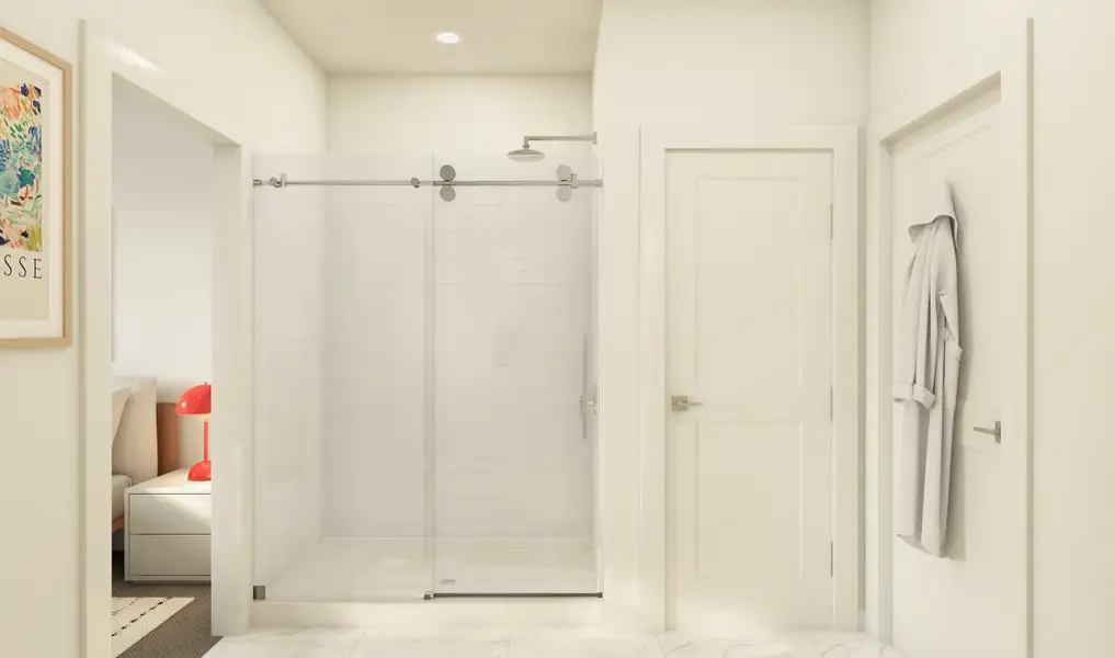 Primary bath with sliding glass door Primary bath with sliding glass door