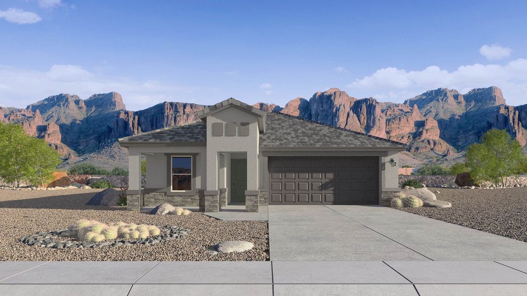 Representative exterior photo of a completed home built from the Gaven by D.R. Horton in Del Rio Ranch, Avondale, AZ (Image 2).