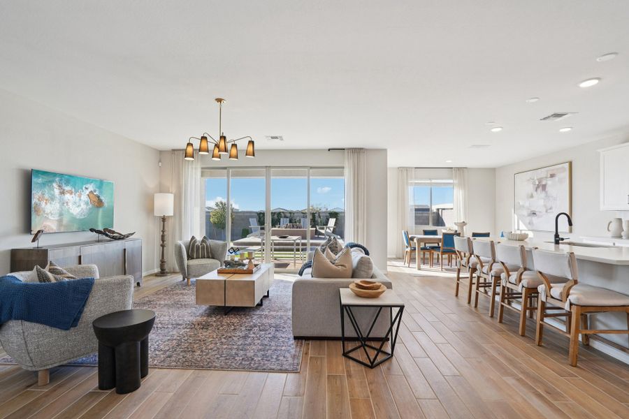 Great room, kitchen and dining Great room, kitchen and dining