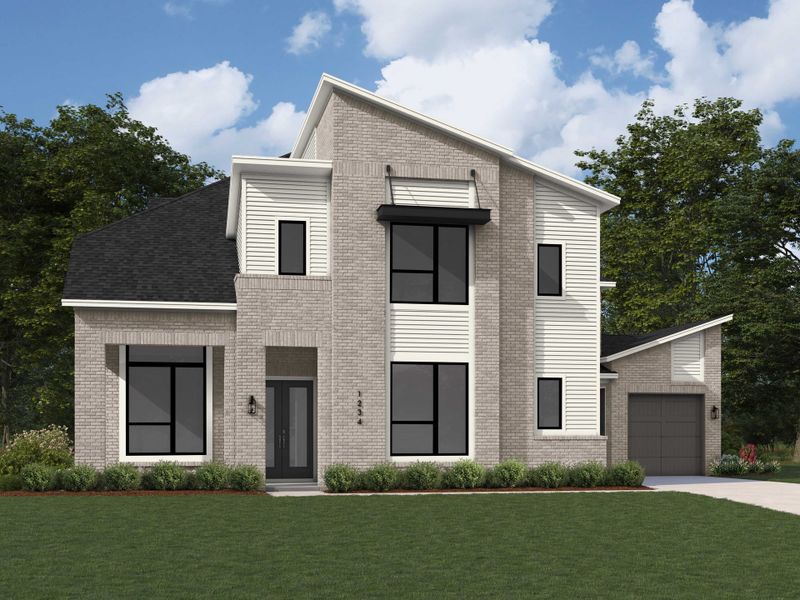 Representative exterior photo of a completed home built from the Varese Plan by Highland Homes in The Woodlands Hills, Willis, TX (Image 29).