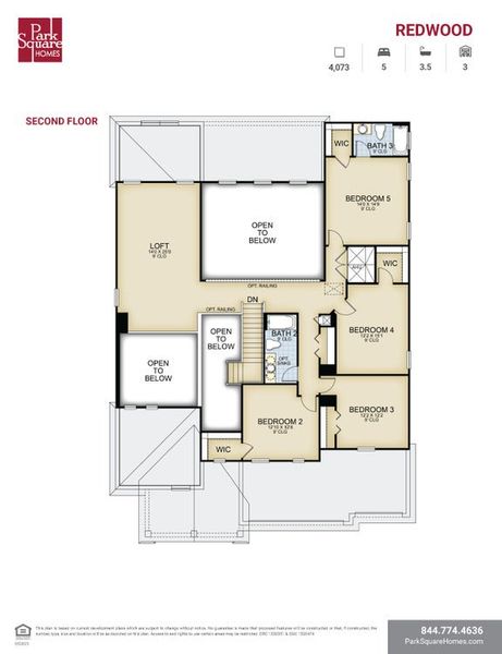 2D floor plan layout for the Redwood by Park Square Residential in Tamarack at Two Rivers, Zephyrhills, FL (Image 4).