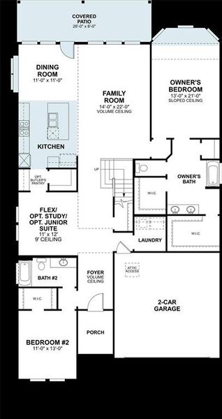 2D floor plan layout of this home in Lilybrooke at Legacy Hills, Celina, TX (Image 3).