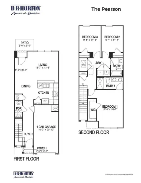 2D floor plan layout for the Pearson by D.R. Horton in Paddington Place, Baxter, TN (Image 3).