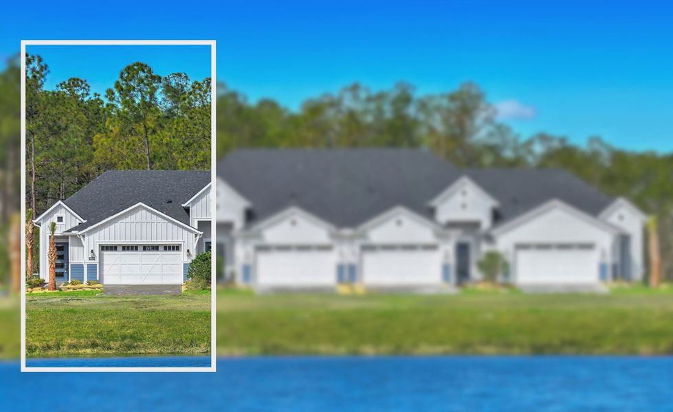 Front exterior of a new home in Woodhaven, Port Orange, FL, highlighting curb appeal (Image 1).