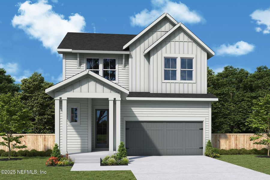 Front exterior of a new home in Seven Pines 40' Front Entry, Jacksonville, FL, highlighting curb appeal (Image 1).
