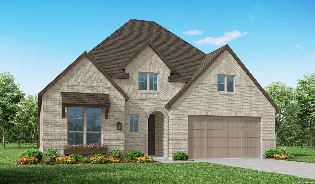 Front exterior of a new home in The Ranches at Creekside, Boerne, TX, highlighting curb appeal (Image 1). Front exterior of a new home in The Ranches at Creekside, Boerne, TX, highlighting curb appeal (Image 1).