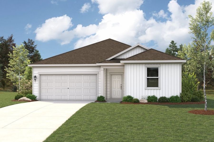 Representative exterior photo of a completed home built from the Erie by Century Communities in Cloverleaf, Austin, TX (Image 1). Representative exterior photo of a completed home built from the Erie by Century Communities in Cloverleaf, Austin, TX (Image 1).