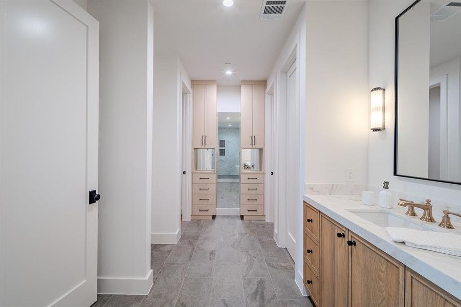 Full bath with vanity and recessed lighting Full bath with vanity and recessed lighting