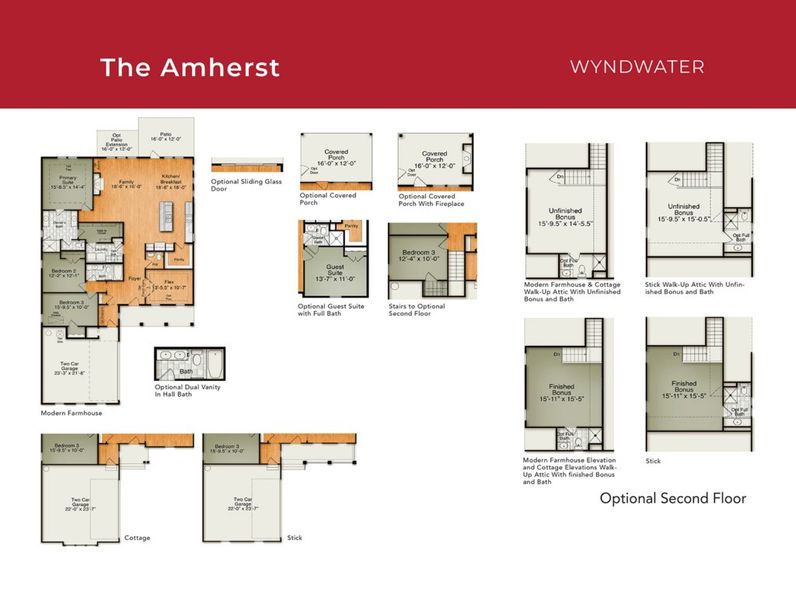 2D floor plan layout for the The Amherst by RobuckHomes in Windwater, Hampstead, NC (Image 5).