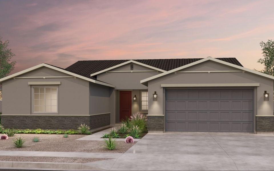 Representative exterior photo of a completed home built from the Lily Phase 2b by Brookfield Residential in Mariposa at Blossom Rock, Apache Junction, AZ (Image 19). Representative exterior photo of a completed home built from the Lily Phase 2b by Brookfield Residential in Mariposa at Blossom Rock, Apache Junction, AZ (Image 19).