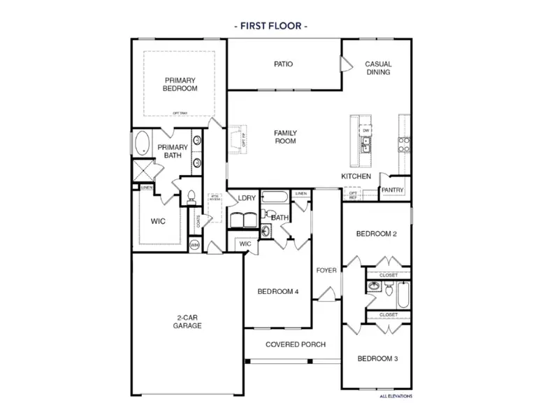 2D floor plan layout for the (GA)The Everett | Side Entry by Reliant Homes in Wesley Woods, Monroe, GA (Image 5).