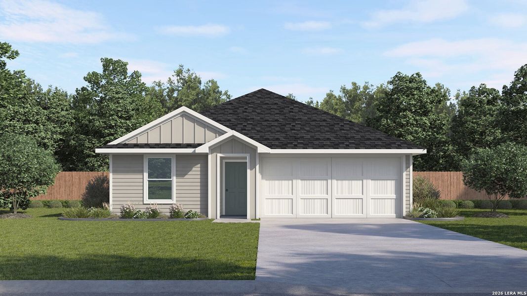 Front exterior of a new home in Swenson Heights, Seguin, TX, highlighting curb appeal (Image 1). Front exterior of a new home in Swenson Heights, Seguin, TX, highlighting curb appeal (Image 1).