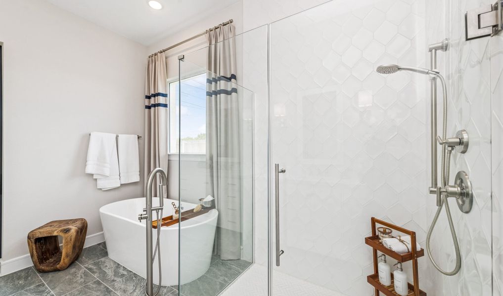 Primary bath with optional freestanding tub & glass shower enclosure Primary bath with optional freestanding tub & glass shower enclosure