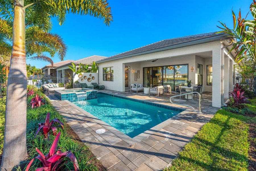 Representative exterior details of a home built from the Bimini Grande by GL Homes in Valencia Del Mar (55+), Boynton Beach (Image 4).