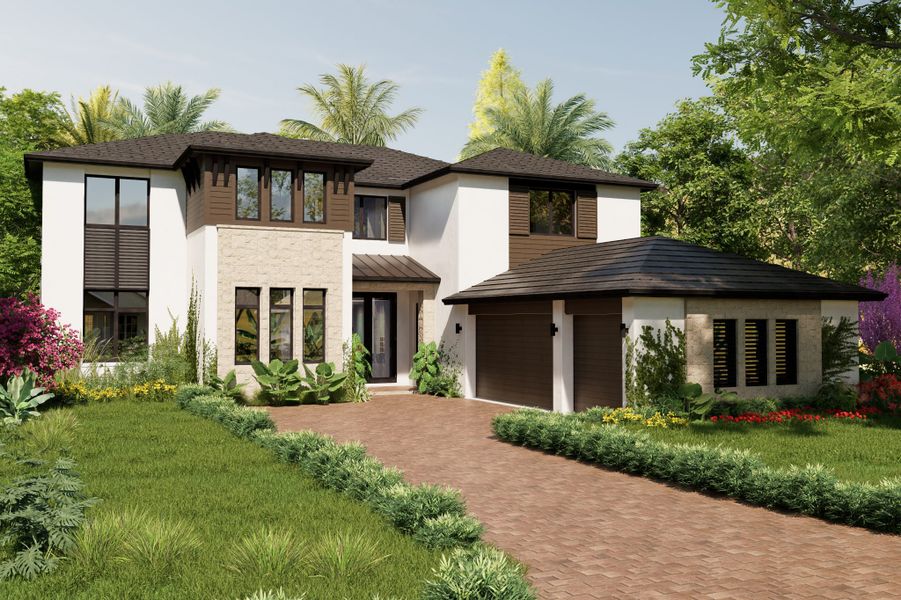 Representative exterior photo of a completed home built from the Saratoga by CC Homes in Estates by Turnberry, Davie, FL (Image 16). Representative exterior photo of a completed home built from the Saratoga by CC Homes in Estates by Turnberry, Davie, FL (Image 16).