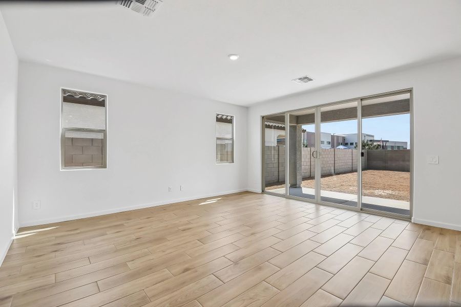 Great room with 4 panel slider