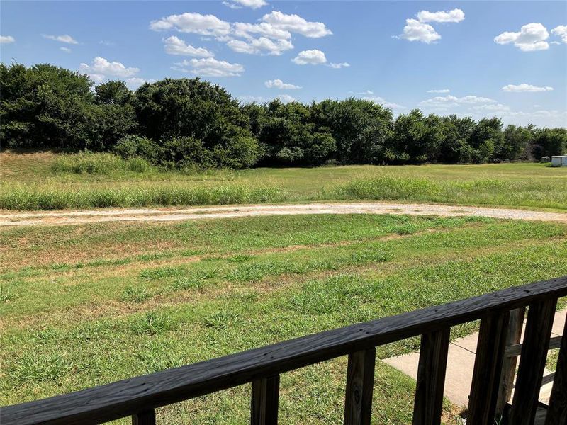 View of yard. Property extends into the tree line