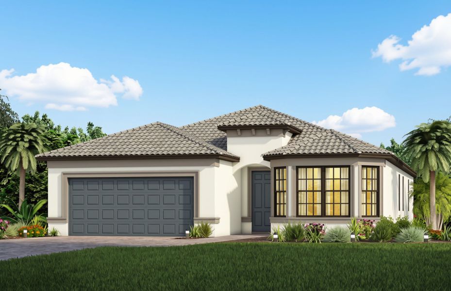 Representative exterior photo of a completed home built from the Mystique by Del Webb in Del Webb Naples, Ave Maria, FL (Image 20). Representative exterior photo of a completed home built from the Mystique by Del Webb in Del Webb Naples, Ave Maria, FL (Image 20).