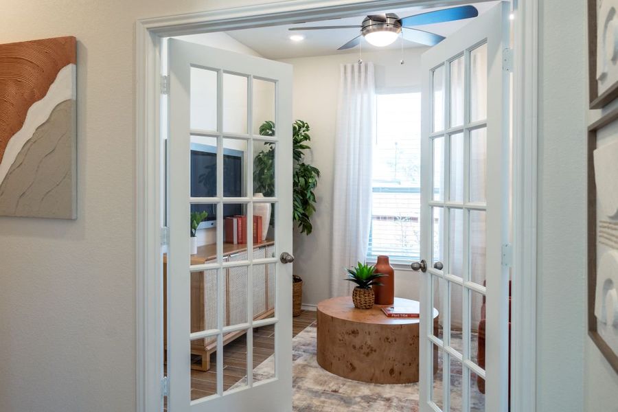 Den with French double doors Den with French double doors