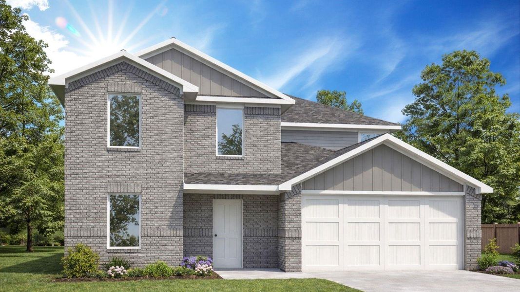 Front exterior of a new home in Sunterra, Katy, TX, highlighting curb appeal (Image 1). Front exterior of a new home in Sunterra, Katy, TX, highlighting curb appeal (Image 1).