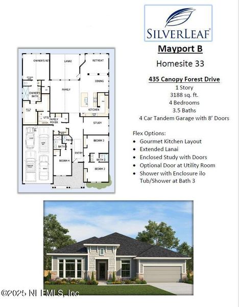 2D floor plan layout of this home in Oak Grove at SilverLeaf 70’, St. Augustine, FL (Image 2).