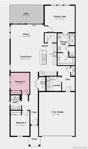 Structural options added include: gourmet kitchen, bedroom 3 instead of flex room, and outdoor living.