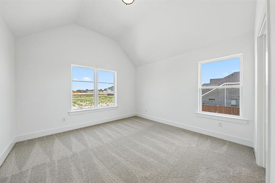 Bonus room featuring light carpet and lofted ceiling