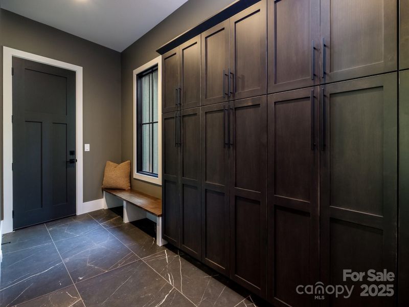 Mudroom off garage with additional storage