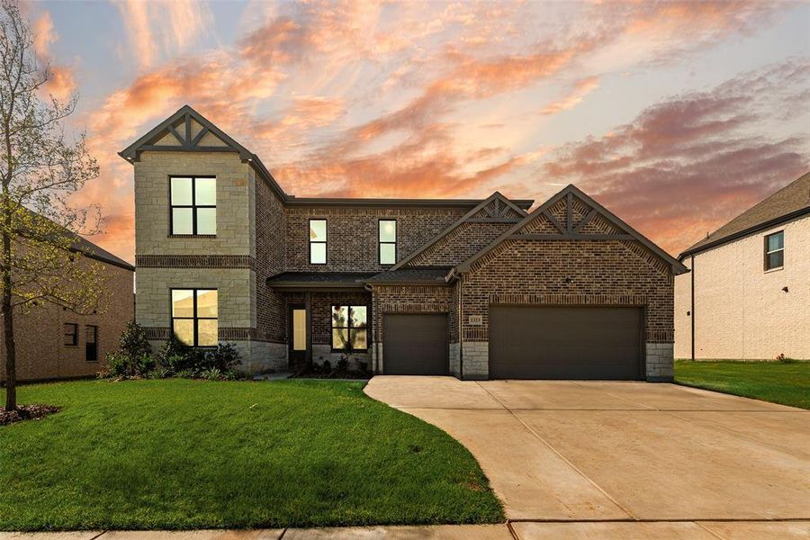 Front exterior of a new home in Lincoln Pointe, Van Alstyne, TX, highlighting curb appeal (Image 22). Front exterior of a new home in Lincoln Pointe, Van Alstyne, TX, highlighting curb appeal (Image 22).