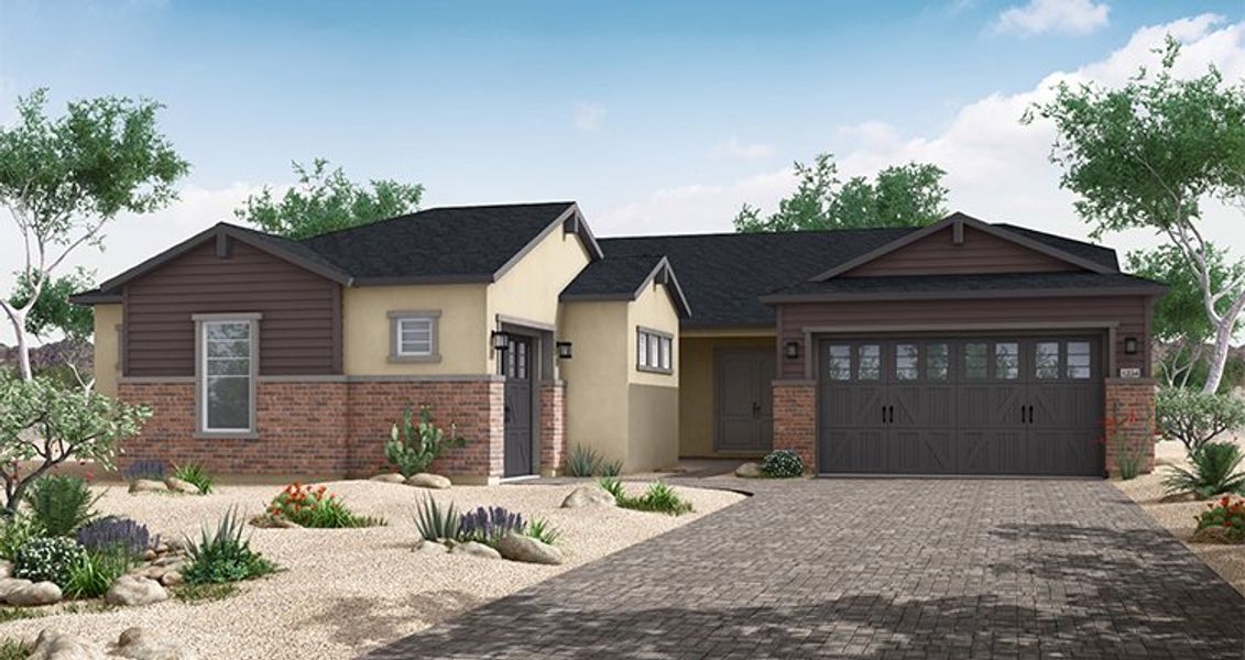 Front exterior of a new home in Summit at The Dells, Prescott, AZ, highlighting curb appeal (Image 25).