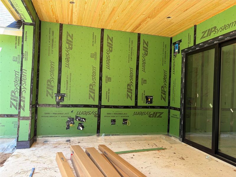 View of future outdoor kitchen at covered patio