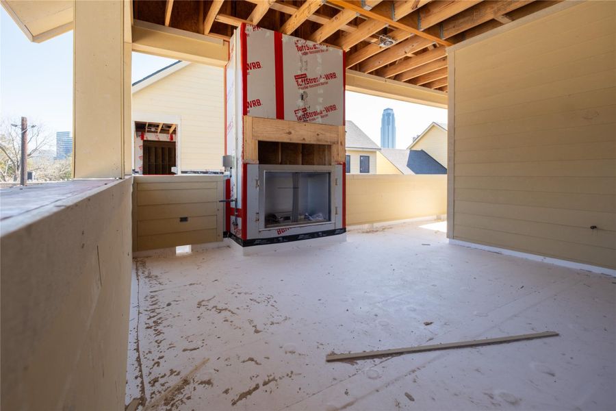 Progress as of 2/1/26. View of the covered patio on Unit D. Progress as of 2/1/26. View of the covered patio on Unit D.