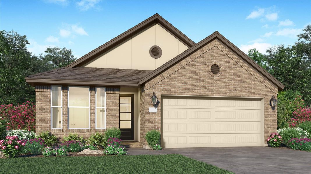 Front exterior of a new home in Samara, League City, TX, highlighting curb appeal (Image 1). Front exterior of a new home in Samara, League City, TX, highlighting curb appeal (Image 1).