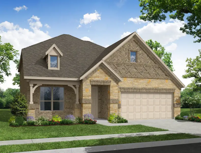 Representative exterior photo of a completed home built from the Stirling by Impression Homes in Timberbrook, Justin, TX (Image 9). Representative exterior photo of a completed home built from the Stirling by Impression Homes in Timberbrook, Justin, TX (Image 9).