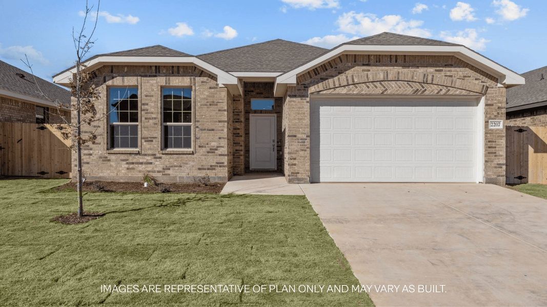 Front exterior of a new home in Westmont, Lubbock, TX, highlighting curb appeal (Image 1).