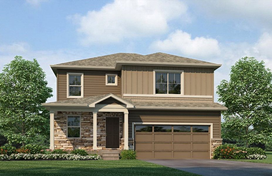 Representative exterior photo of a completed home built from the Sienna by D.R. Horton in Timberleaf, Thornton, CO (Image 17).